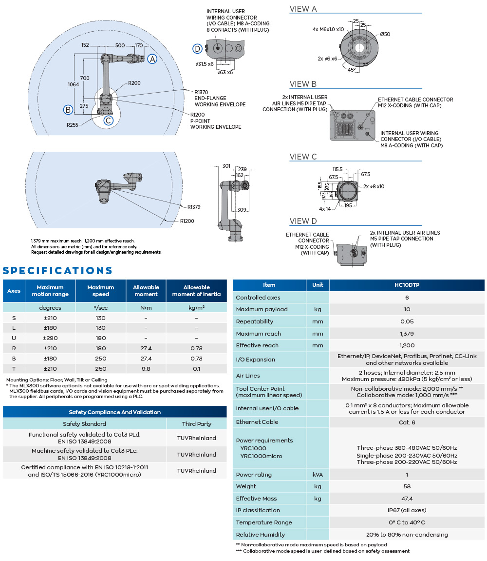 HC10DTP for Material Handling robot spec diagram